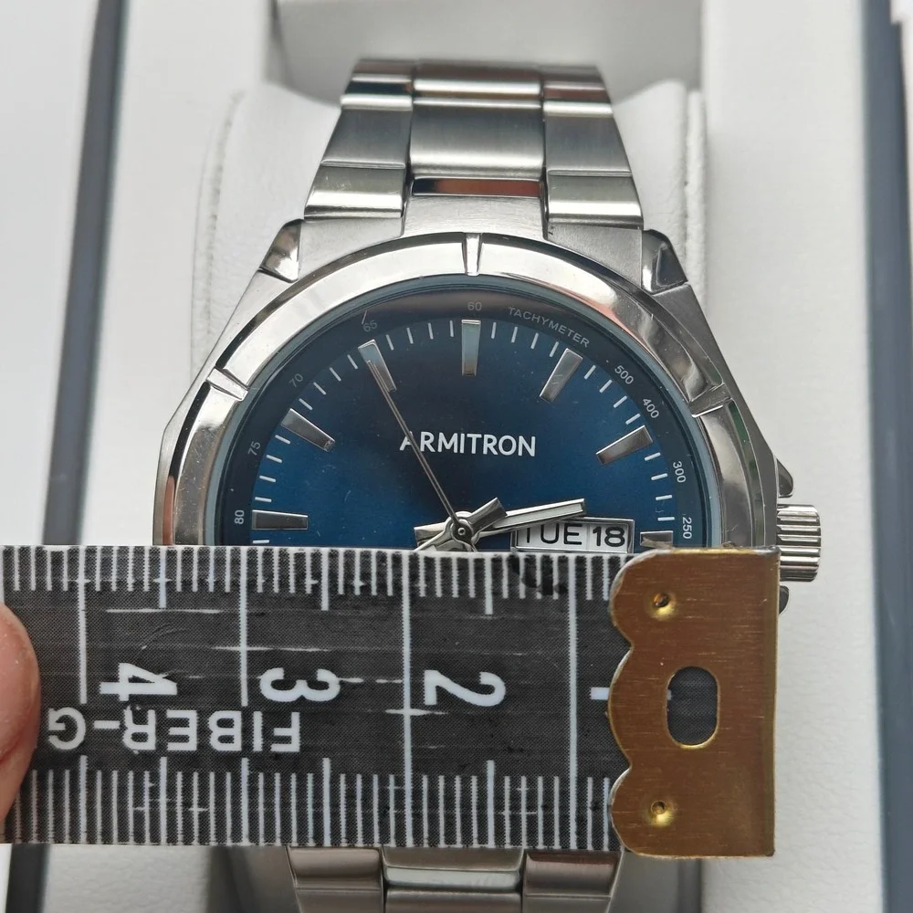 Men's Armitron Silver Tone Stainless Steel Scuba Diver Watch Date Blue Dial New